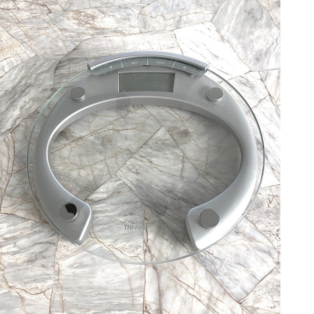 Thinner by Conair Digital Bathroom Scale Glass Silver Modern Weight Tracker